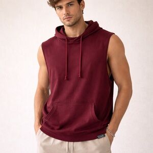 Men’s Carre Burgundy Sleeveless Hoodie With Pockets Size Large NWOT